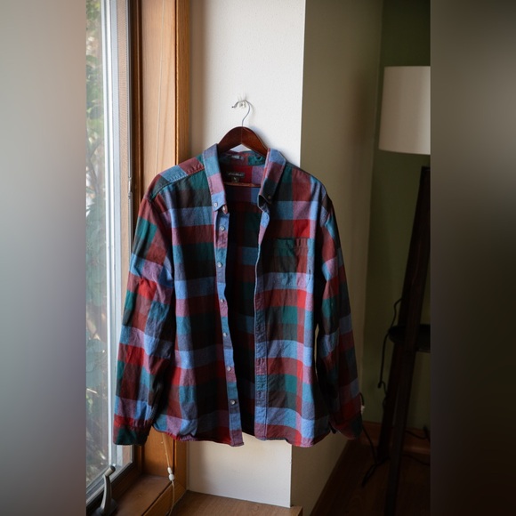 Eddie Bauer blue + red button-down flannel - Picture 1 of 5